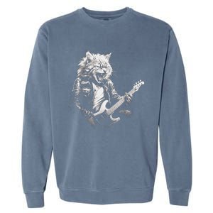 Rock Cat Playing Guitar Funny Guitar Cat Design Garment-Dyed Sweatshirt