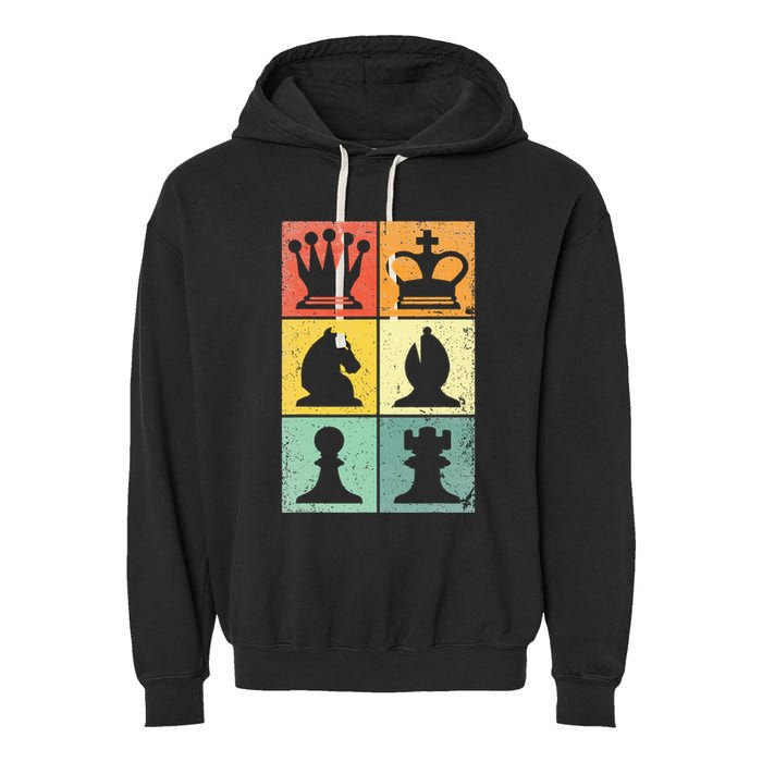 Retro Chess Player Chess Pieces Garment-Dyed Fleece Hoodie