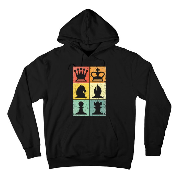 Retro Chess Player Chess Pieces Hoodie