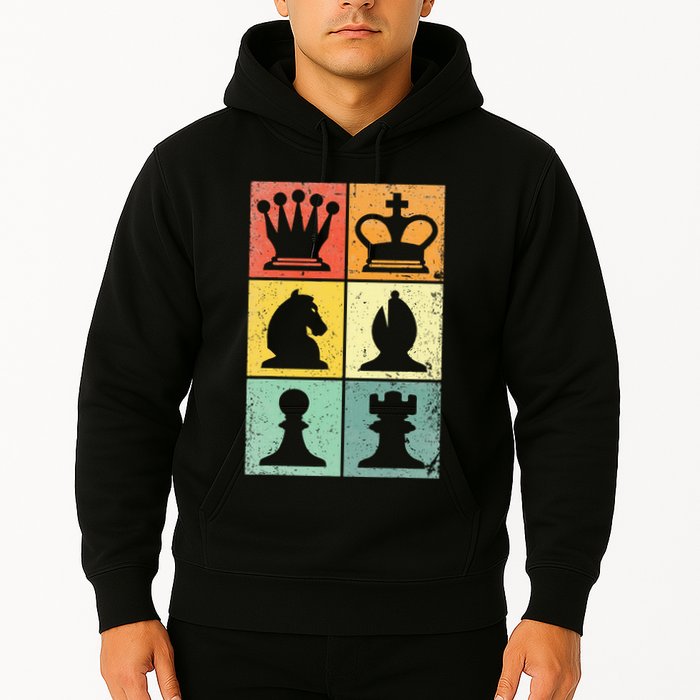 Retro Chess Player Chess Pieces Hoodie