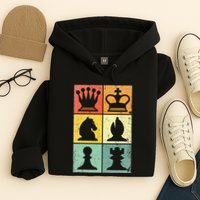 Retro Chess Player Chess Pieces Hoodie