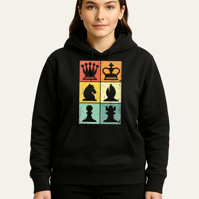 Retro Chess Player Chess Pieces Hoodie