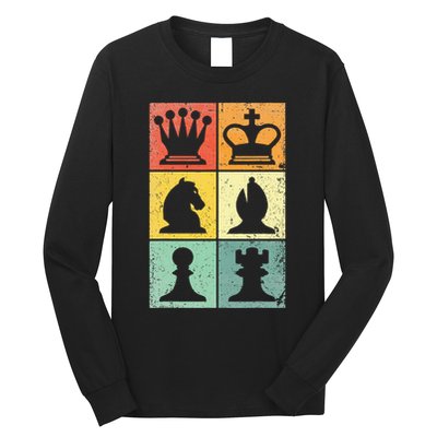 Retro Chess Player Chess Pieces Long Sleeve Shirt