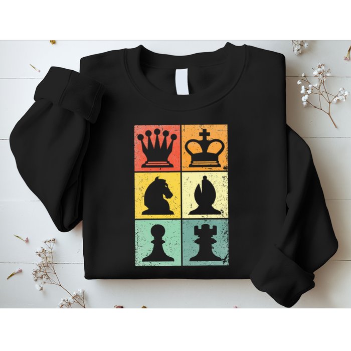 Retro Chess Player Chess Pieces Sweatshirt