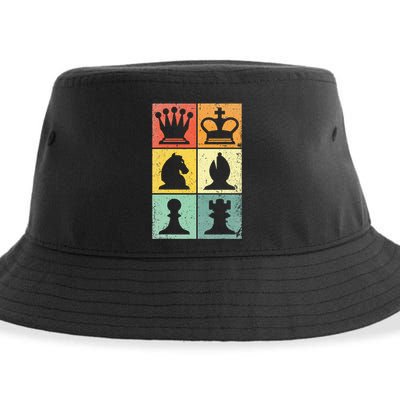 Retro Chess Player Chess Pieces Sustainable Bucket Hat