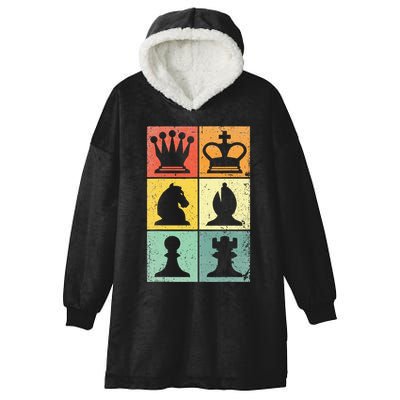 Retro Chess Player Chess Pieces Hooded Wearable Blanket