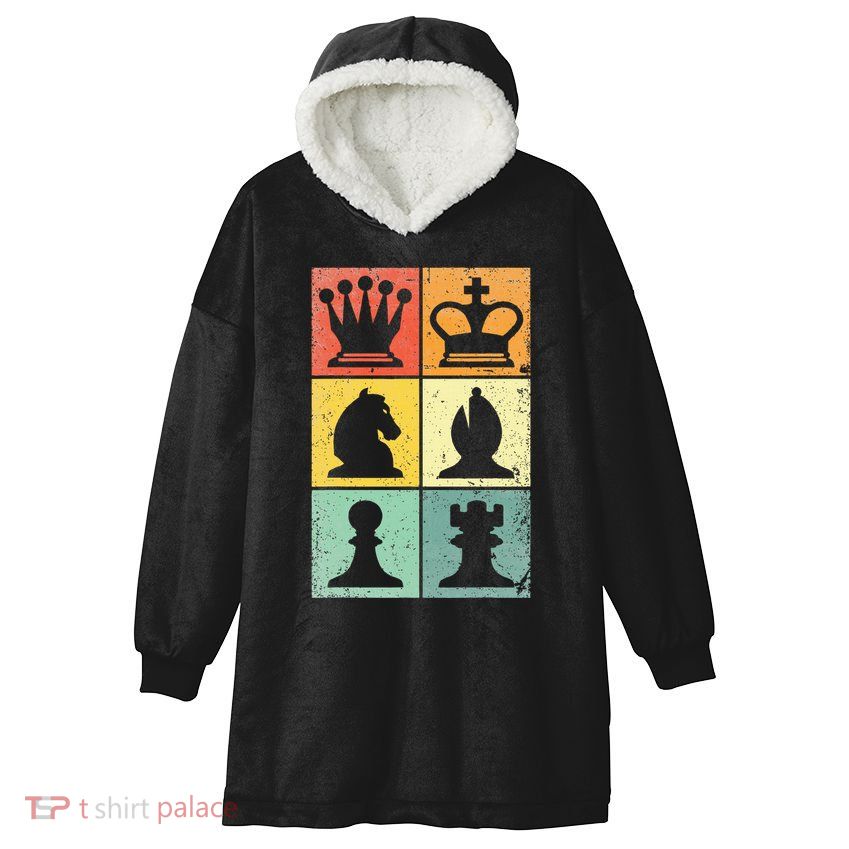 Retro Chess Player Chess Pieces Hooded Wearable Blanket