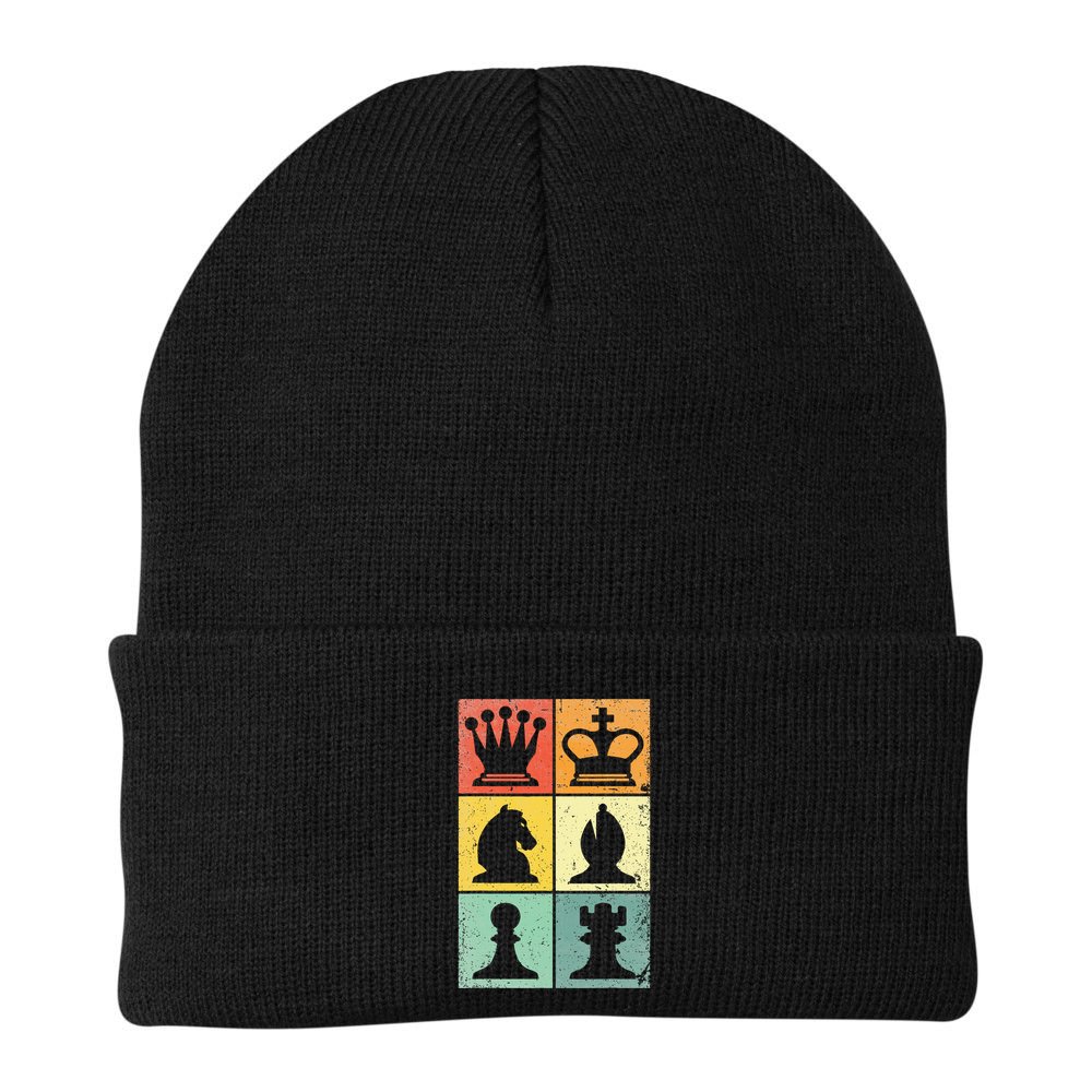 Retro Chess Player Chess Pieces Beanie