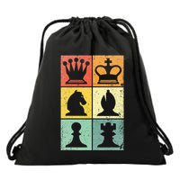 Retro Chess Player Chess Pieces Drawstring Bag