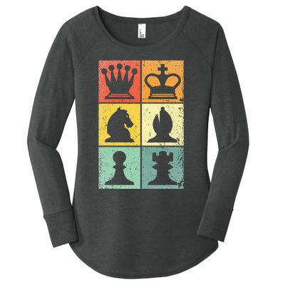 Retro Chess Player Chess Pieces Women's Perfect Tri Tunic Long Sleeve Shirt