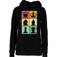 Retro Chess Player Chess Pieces Womens Funnel Neck Pullover Hood