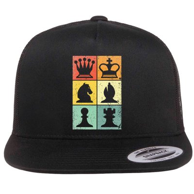 Retro Chess Player Chess Pieces Flatbill Hat