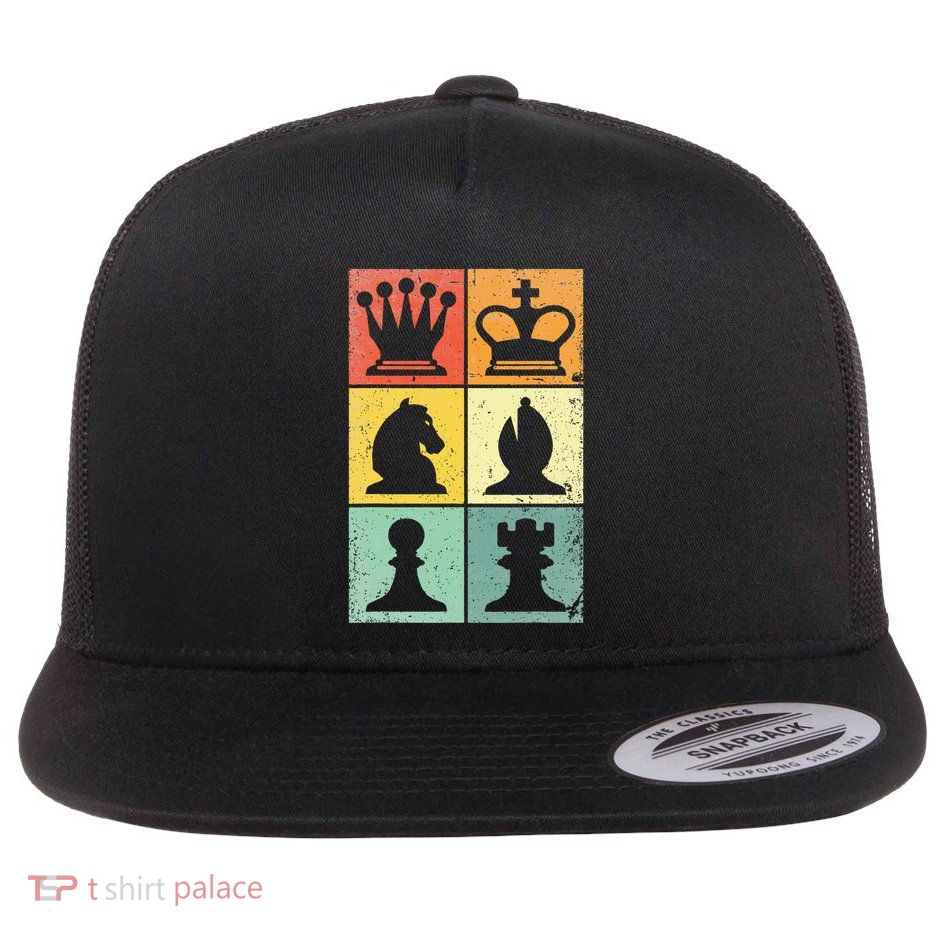 Retro Chess Player Chess Pieces Flatbill Hat