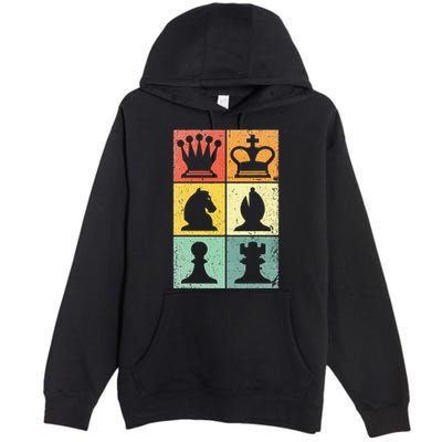Retro Chess Player Chess Pieces Premium Pullover Hoodie