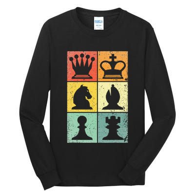 Retro Chess Player Chess Pieces Tall Long Sleeve T-Shirt
