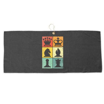 Retro Chess Player Chess Pieces Large Microfiber Waffle Golf Towel