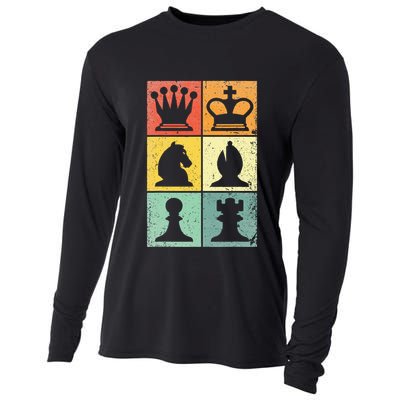 Retro Chess Player Chess Pieces Cooling Performance Long Sleeve Crew