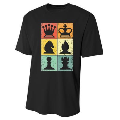 Retro Chess Player Chess Pieces Performance Sprint T-Shirt