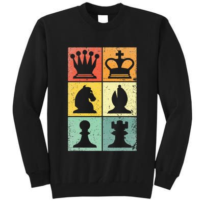 Retro Chess Player Chess Pieces Tall Sweatshirt