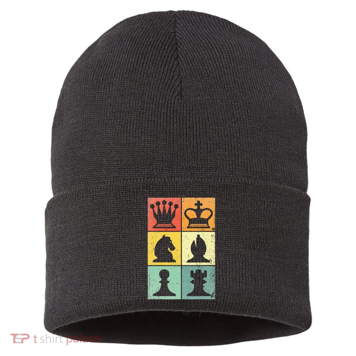 Retro Chess Player Chess Pieces Sustainable Knit Beanie