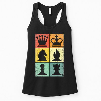 Retro Chess Player Chess Pieces Womens Tank Top