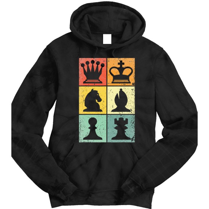 Retro Chess Player Chess Pieces Tie Dye Hoodie