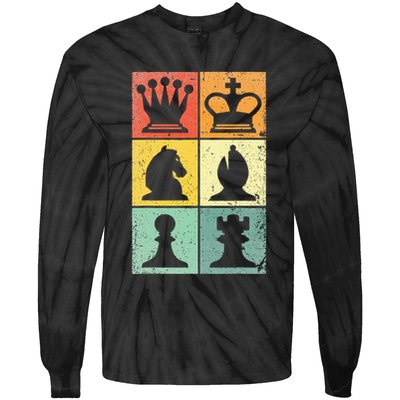Retro Chess Player Chess Pieces Tie-Dye Long Sleeve Shirt