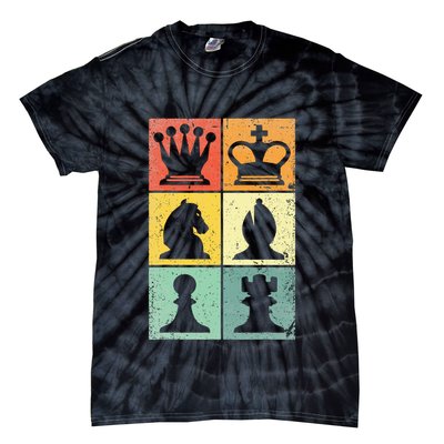 Retro Chess Player Chess Pieces Tie-Dye T-Shirt