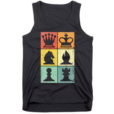 Retro Chess Player Chess Pieces Tank Top