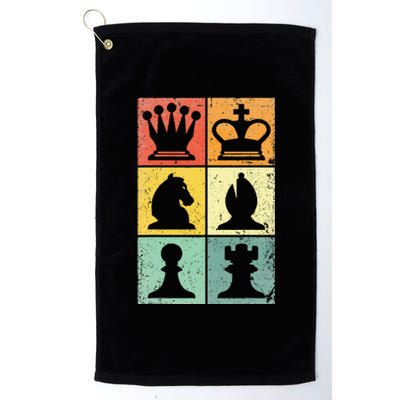 Retro Chess Player Chess Pieces Platinum Collection Golf Towel