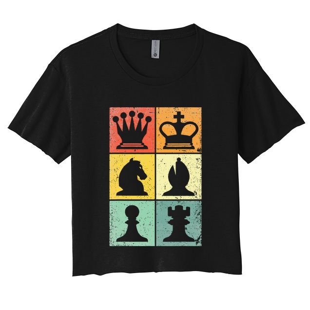 Retro Chess Player Chess Pieces Crop Top