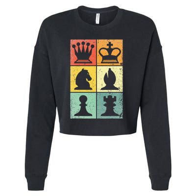 Retro Chess Player Chess Pieces Cropped Pullover Crew