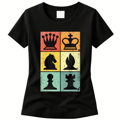 Retro Chess Player Chess Pieces Womens T-Shirt