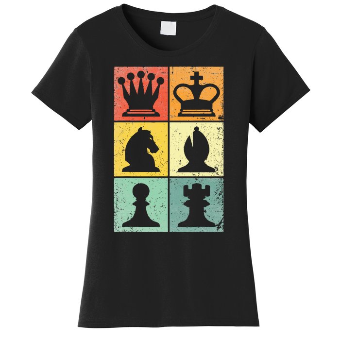 Retro Chess Player Chess Pieces Women's T-Shirt