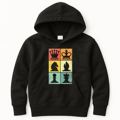 Retro Chess Player Chess Pieces Kids Hoodie