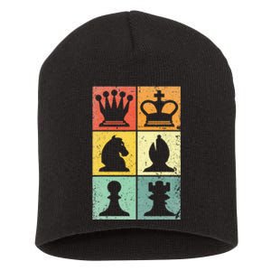 Retro Chess Player Chess Pieces Short Acrylic Beanie