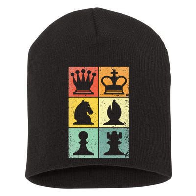 Retro Chess Player Chess Pieces Short Acrylic Beanie