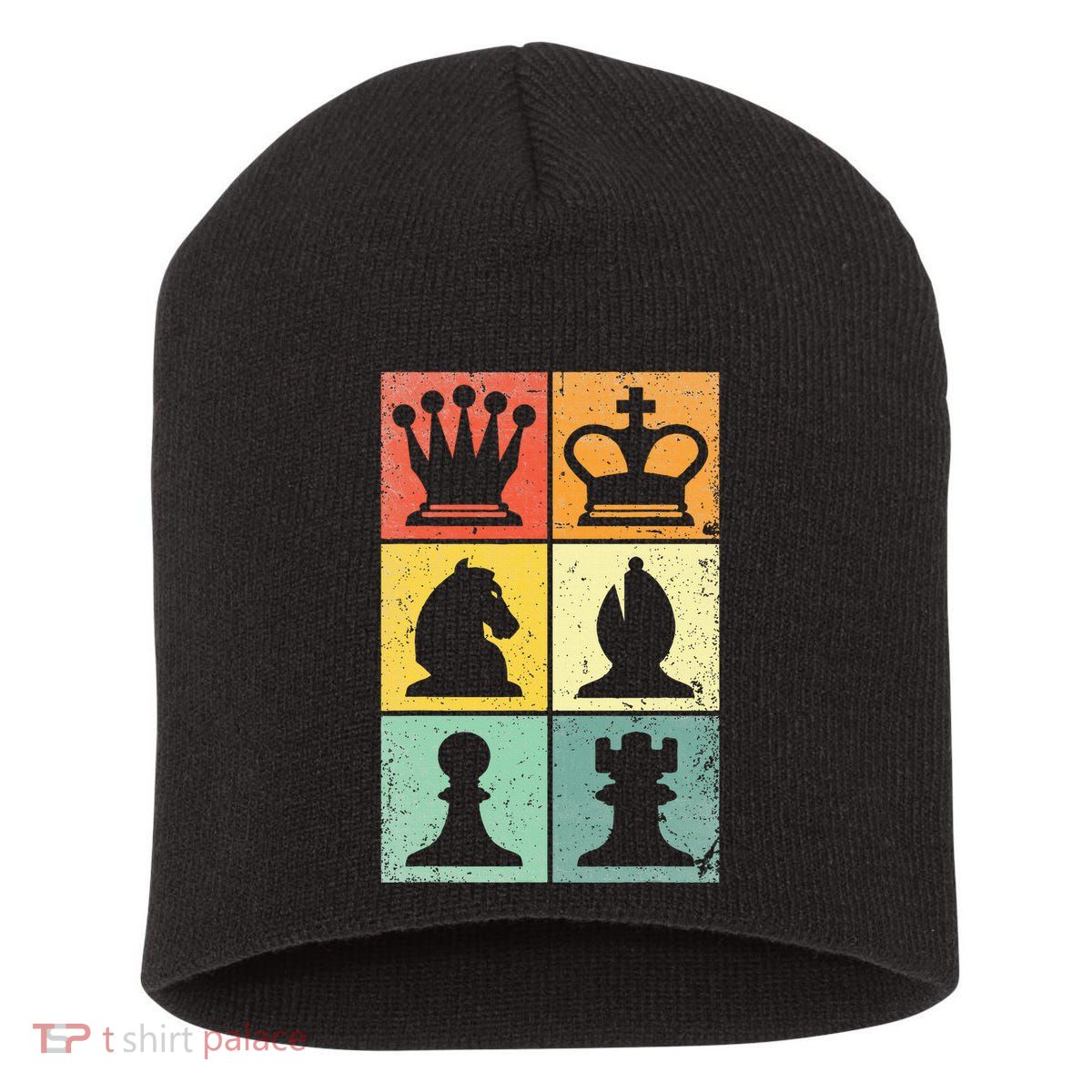 Retro Chess Player Chess Pieces Short Acrylic Beanie