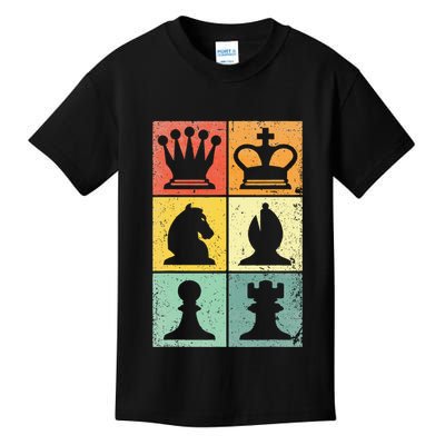 Retro Chess Player Chess Pieces Kids T-Shirt