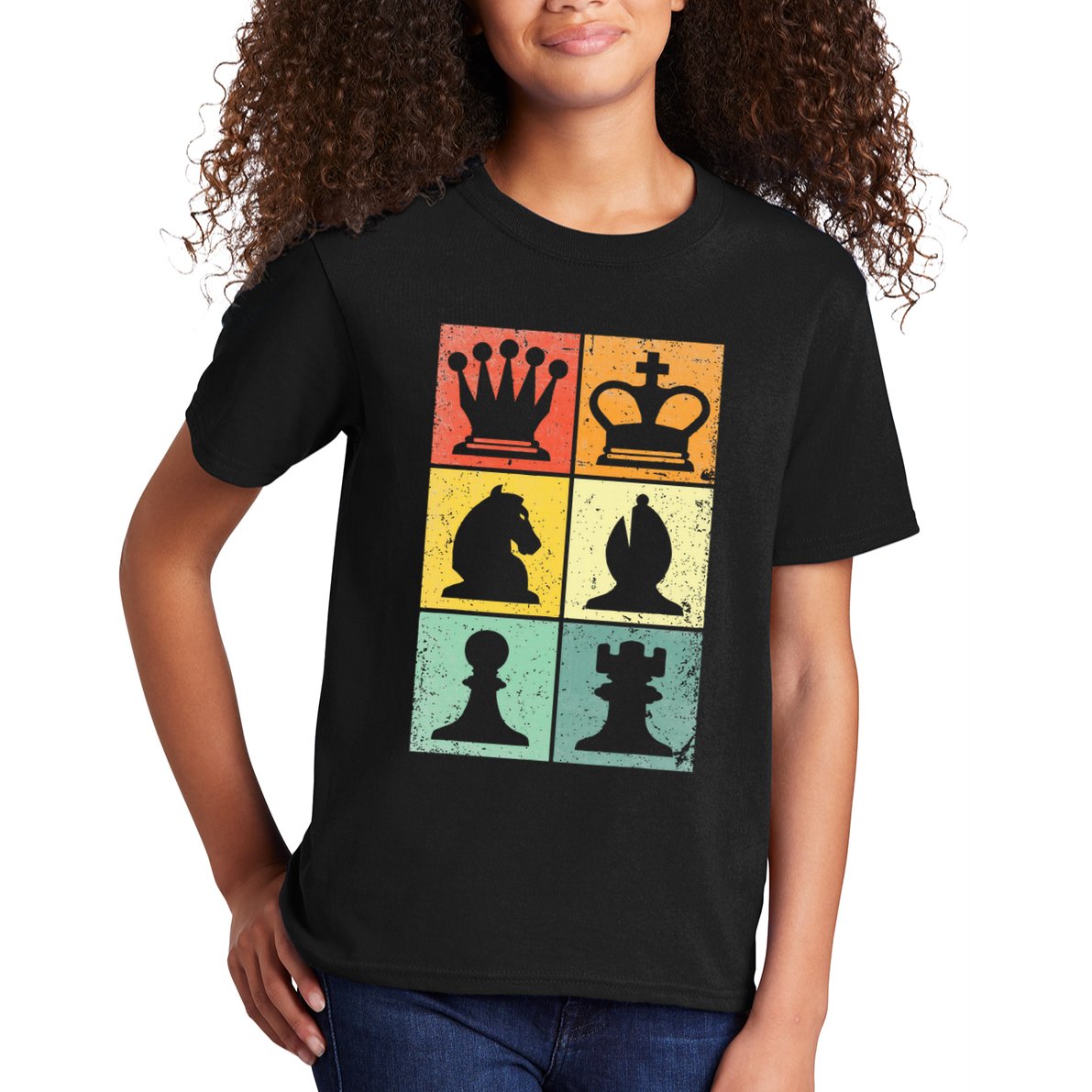 Retro Chess Player Chess Pieces Kids T-Shirt