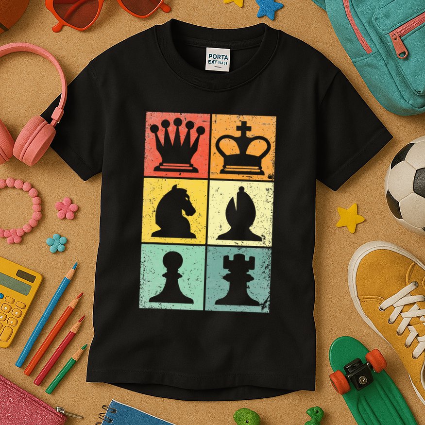 Retro Chess Player Chess Pieces Kids T-Shirt