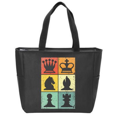 Retro Chess Player Chess Pieces Zip Tote Bag