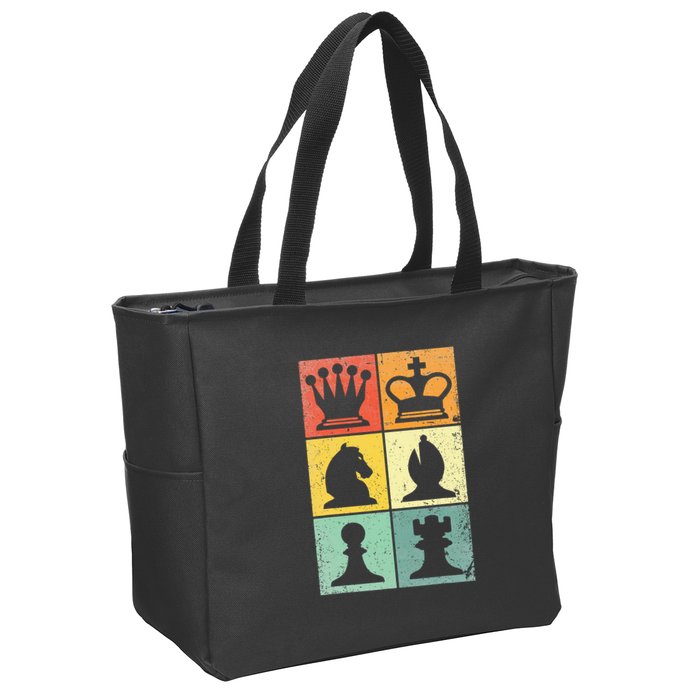 Retro Chess Player Chess Pieces Zip Tote Bag