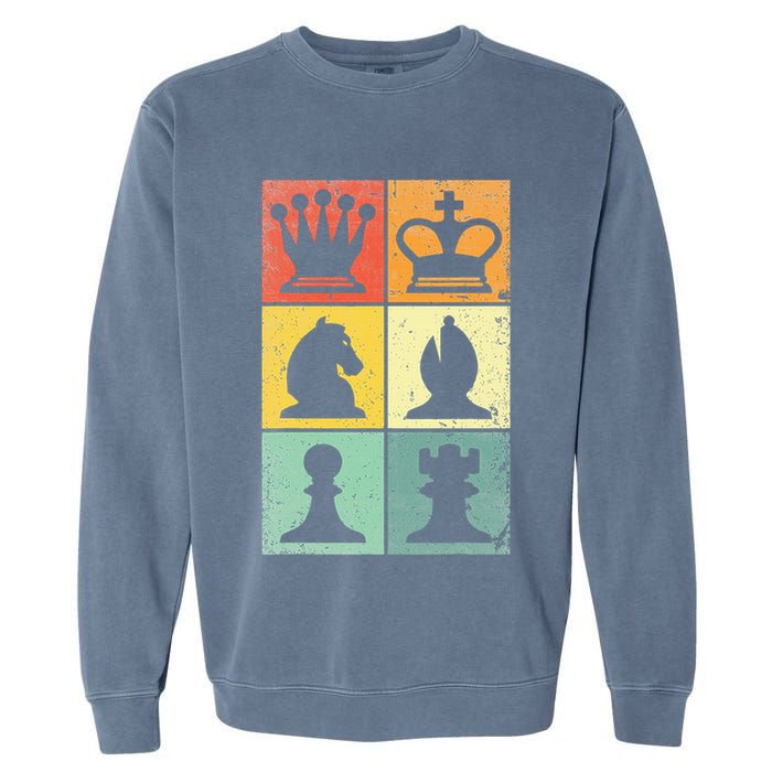Retro Chess Player Chess Pieces Garment-Dyed Sweatshirt