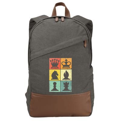 Retro Chess Player Chess Pieces Cotton Canvas Backpack