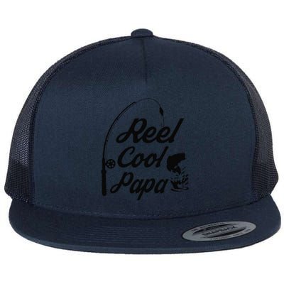 Reel Cool Papa Fishing Fathers Day Dad Birthday Gift Flat Bill Trucker Hat