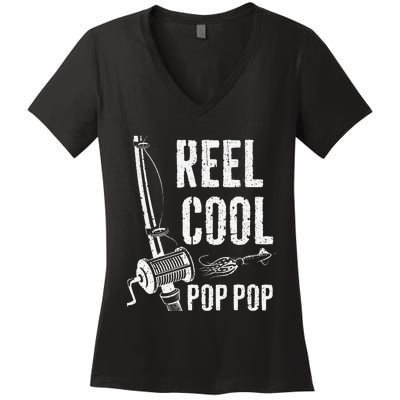 Reel Cool Pop Pop Fishing Father's Day Women's V-Neck T-Shirt