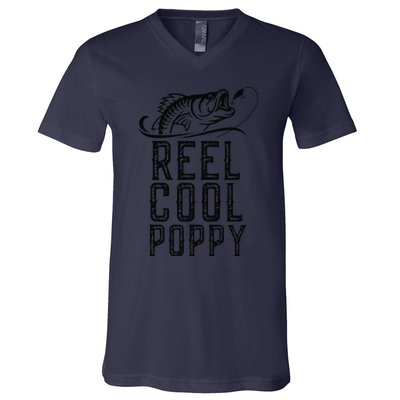 Reel Cool Poppy Fishing Fisherman Funny Retro V-Neck T-Shirt