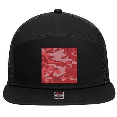 Red Camouflage Pattern 7 Panel Mesh Trucker Snapback Hat