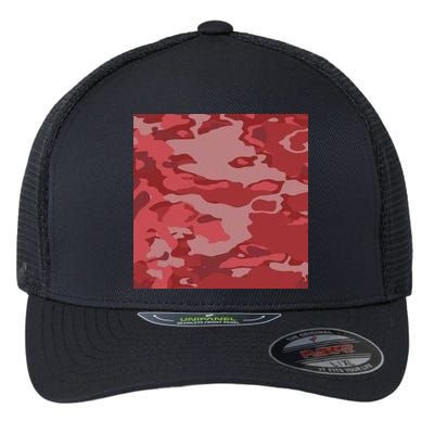 Red Camouflage Pattern Flexfit Unipanel Trucker Cap